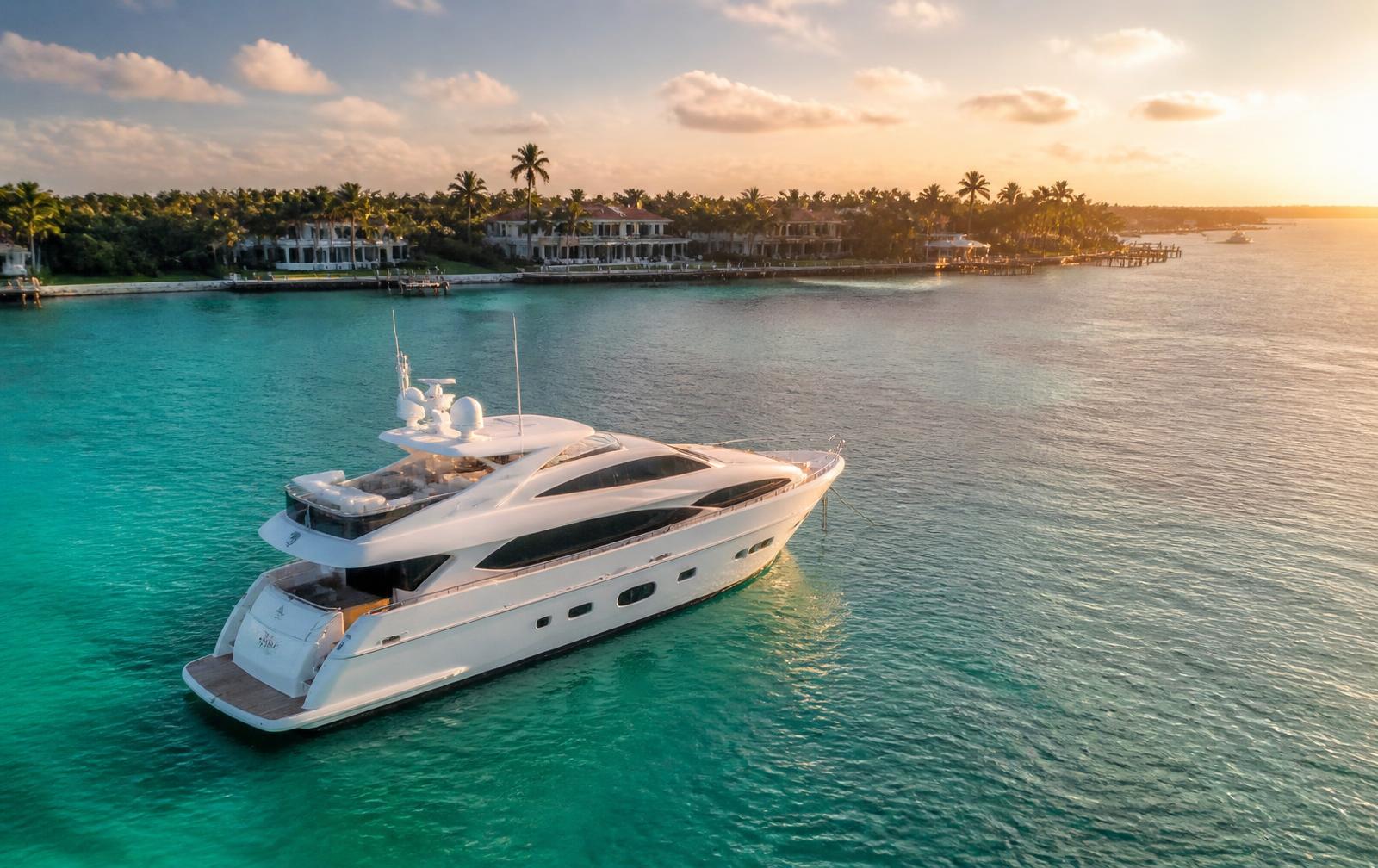 Luxury yacht anchored in turquoise South Florida water